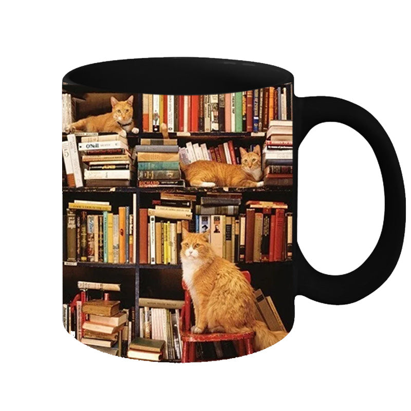 Skanto | Bokhylle Keramisk Kaffe Krus - Gave til Katte Bok Elskere