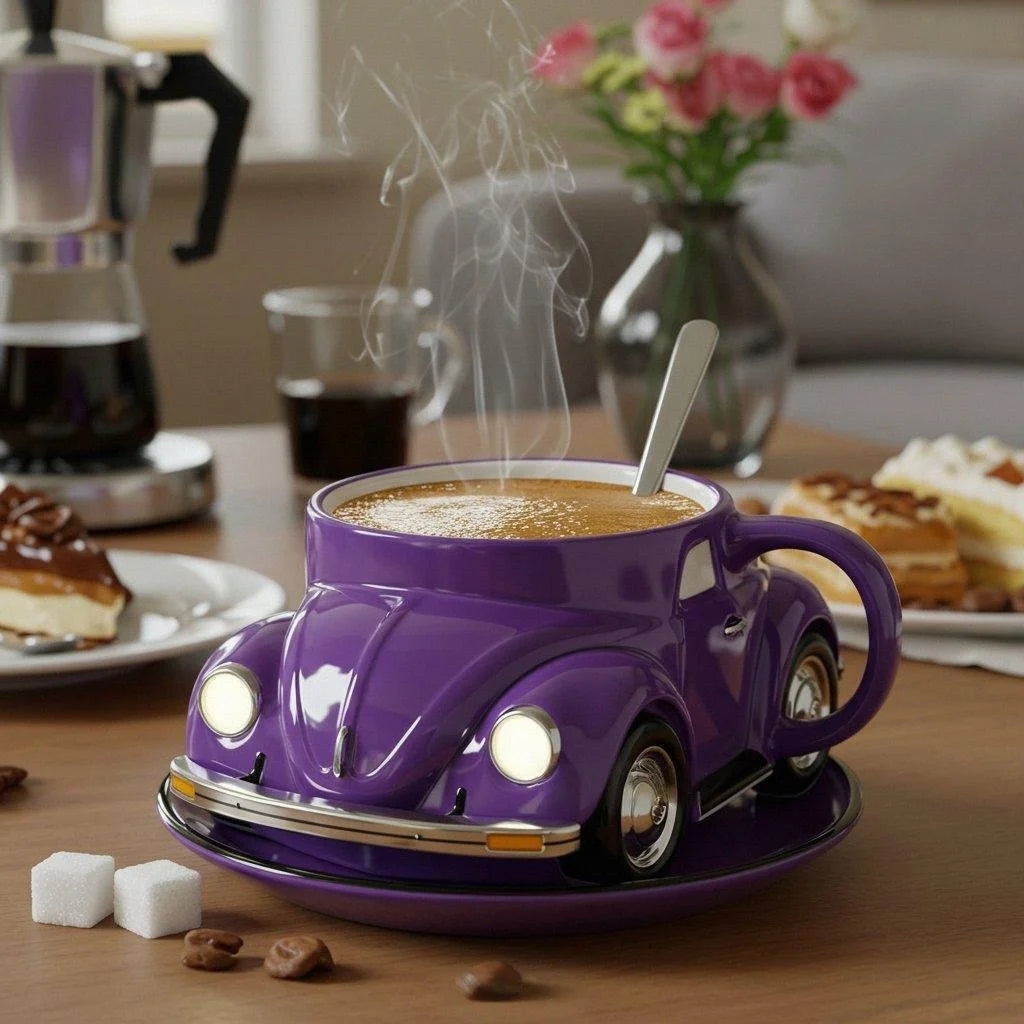 RetroAuto Keramisk Kaffegruppe – Unik 3D Design for Kaffe & Te | Skanto