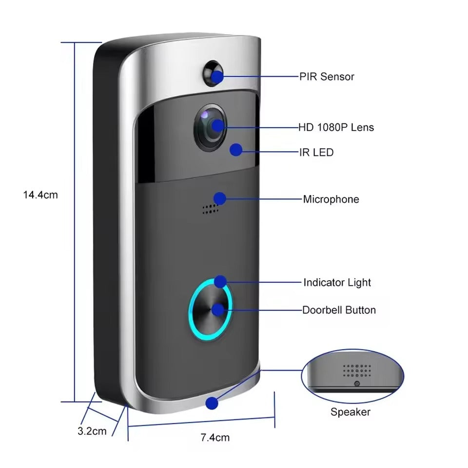 Skanto | Trådløs HD WiFi Video Dørklokke | Nattseende, To-veis Intercom & Bevegelsesvarsler for Hjemmesikkerhet