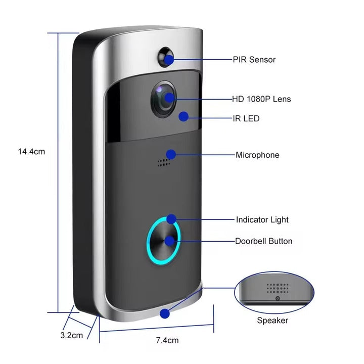 Skanto | Trådløs HD WiFi Video Dørklokke | Nattseende, To-veis Intercom & Bevegelsesvarsler for Hjemmesikkerhet