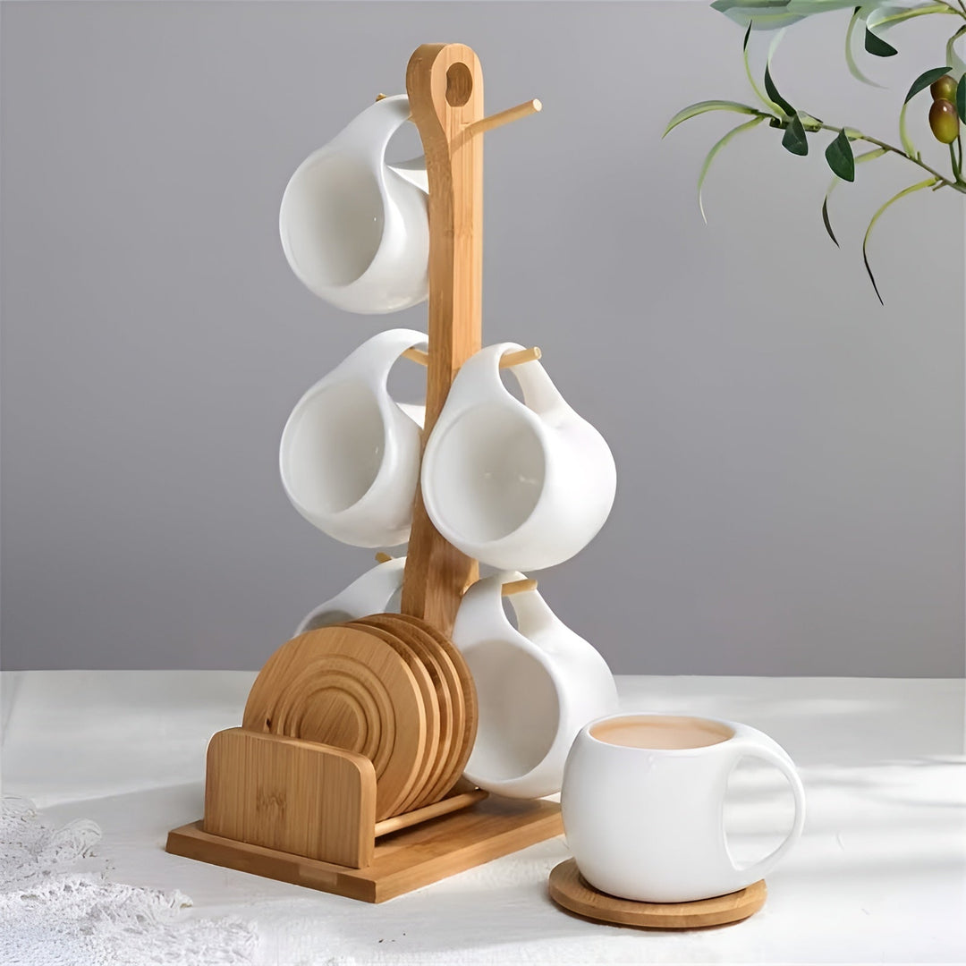 Keramisk kaffekrussett med tallerken og stativ – Stilig og dekorativt | Perfekt for kafeer og hjem