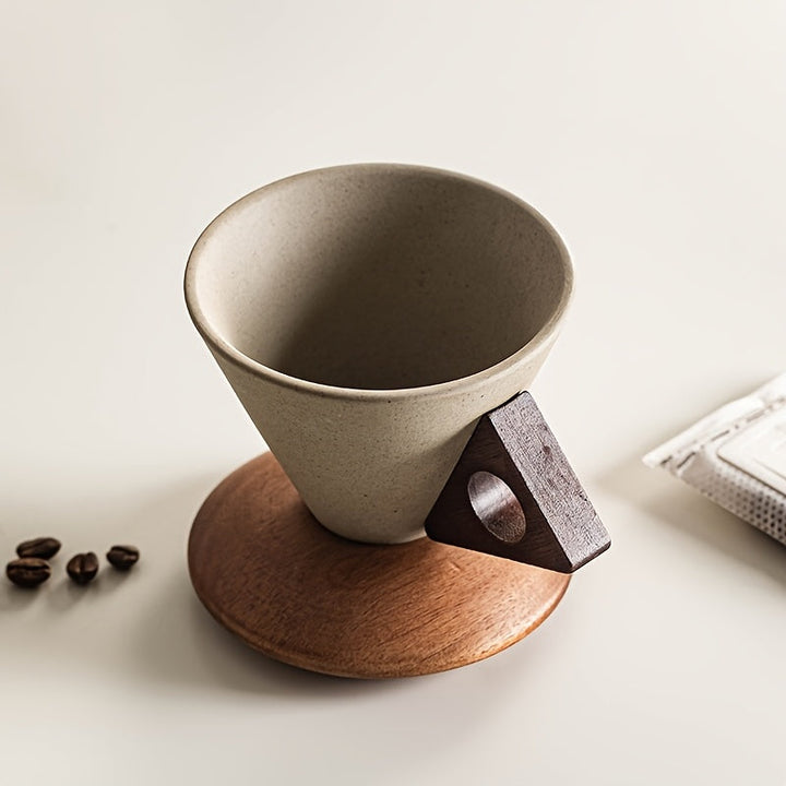 BaristaLuxe Keramisk Kaffeekopp 250ml – Håndlaget med treskaft og fat | Skanto