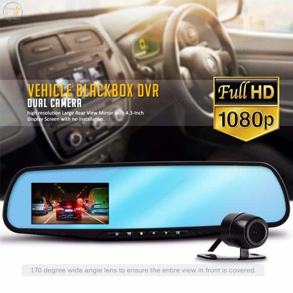 Dashcam speil med front/bak kamera (Full HD og nattsyn) | Skanto