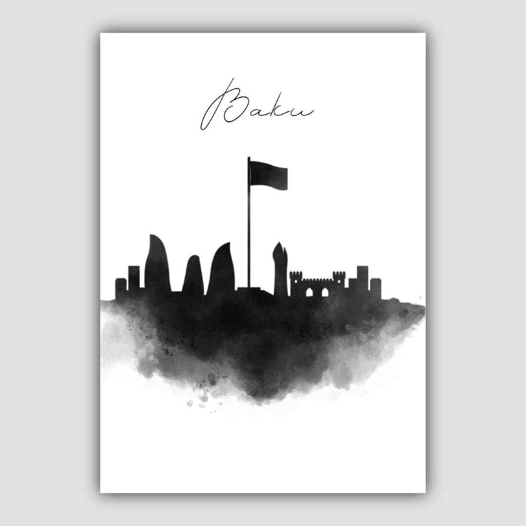 Baku akvarell skyline bybildetrykk