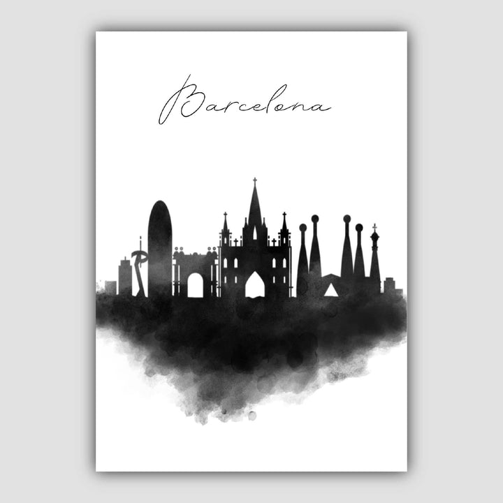 Barcelonas akvarellbilde av skyline og bybilde
