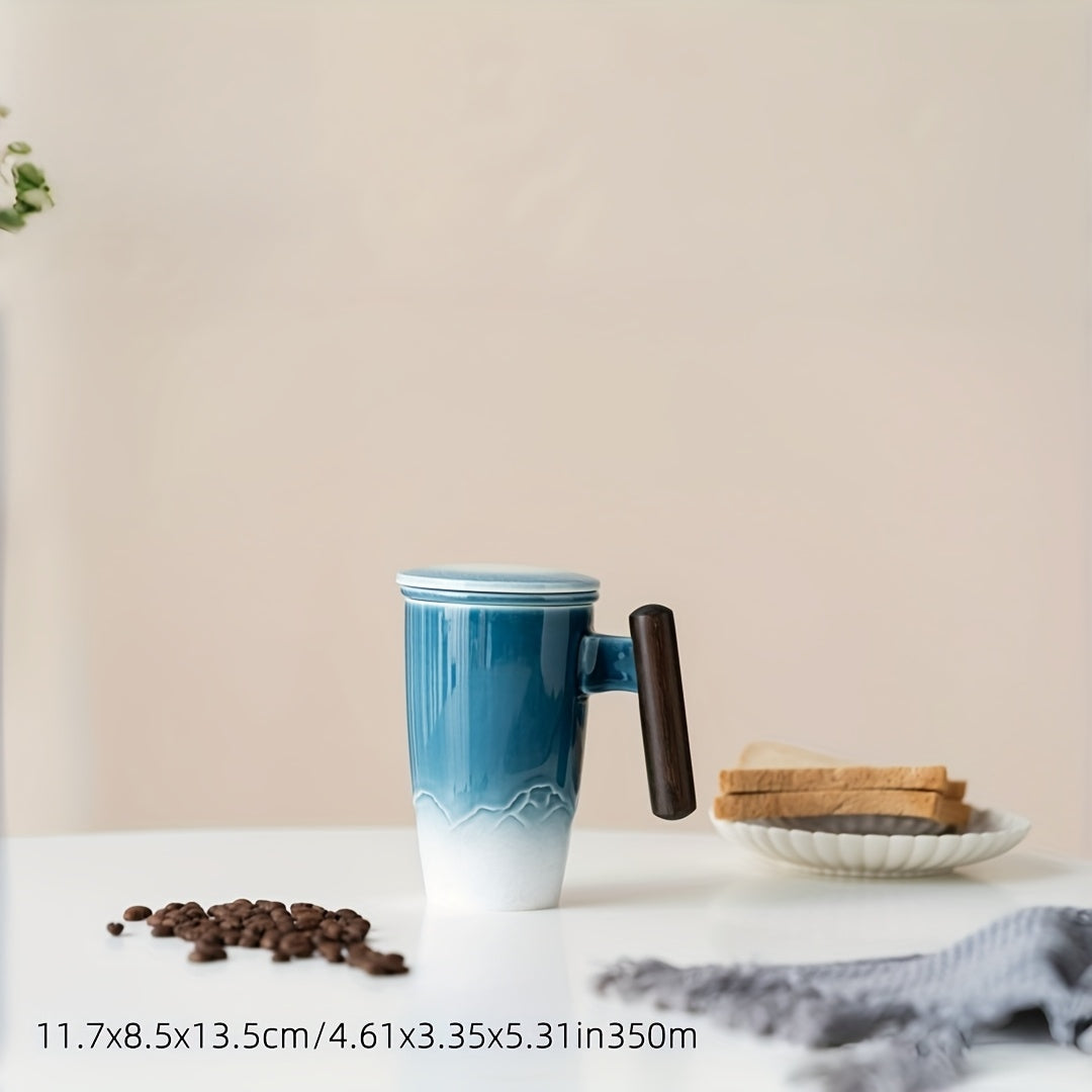 Skanto | TeaCraft Keramisk Kopp | Håndlaget | Med Te-sil og Treskaft | Retro Design