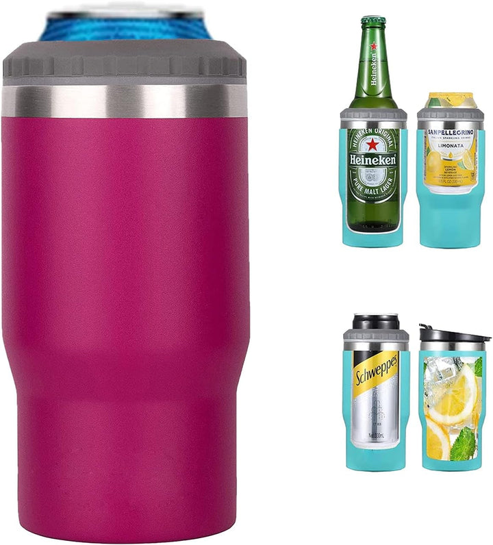 Skanto | 4 i 1 rustfritt stål boks/flaske isolator, 14Oz toveis lokk SUS isolert boks kjøler, ølboksholder (Svart)