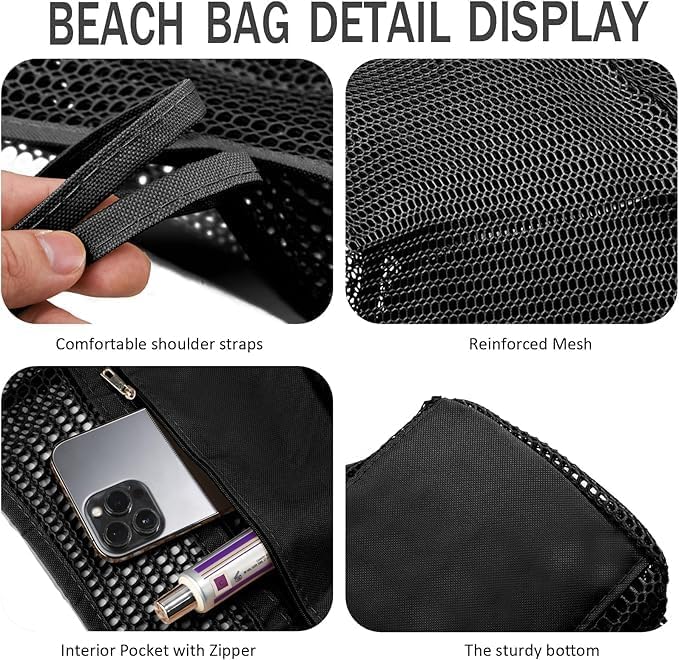 Foldbar mesh strand tote bag med innerlomme | Skanto