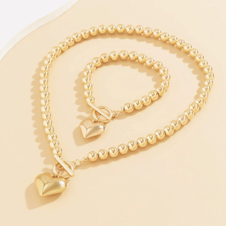 Skanto | 2pc Perle Hjerte Anheng Armbånd og Halskjede Sett