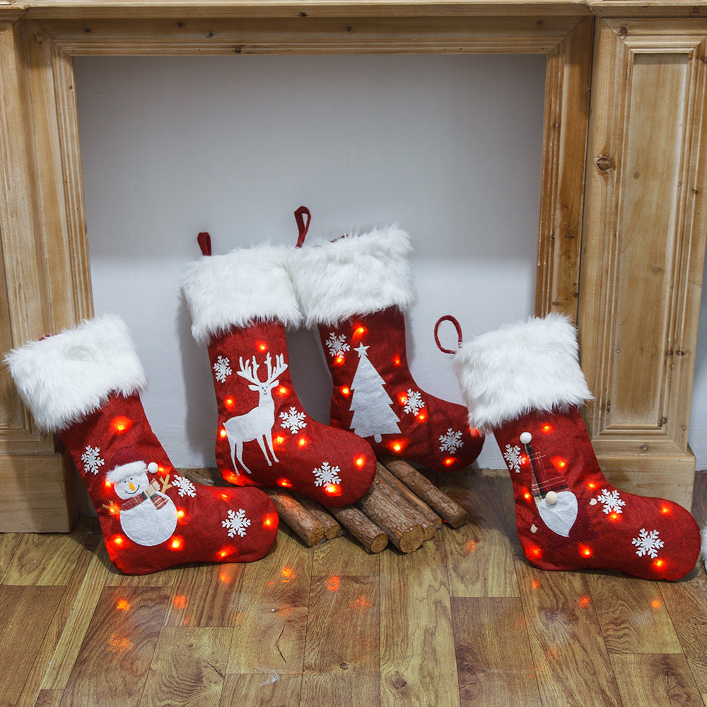 Skanto | Julepynt med lys Burlap broderi sokk gavepose