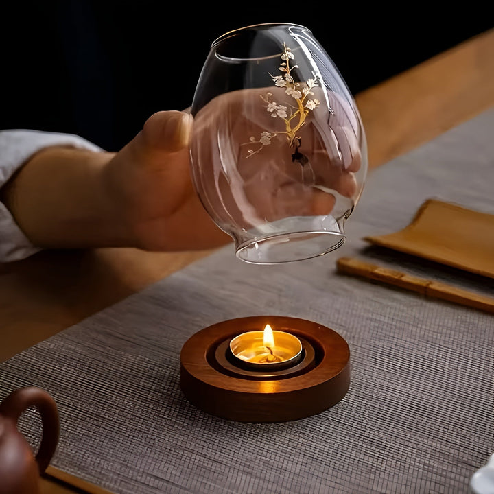 2-delt sett glasskandelholdere med tresokkel - dekorativ i retro zen-stil | perfekt for stue, borddekorasjon og utendørs | Skanto