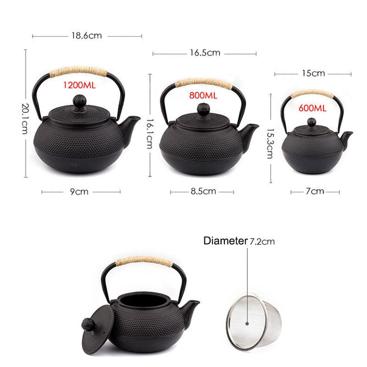 Svart jernkjele med infuser, støpejerns tekjele for vannkoking | Skanto
