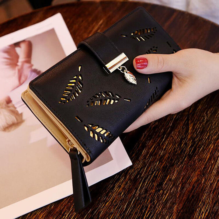 Skanto | GoldenLeaf PU Lær lommebok med blad charm design