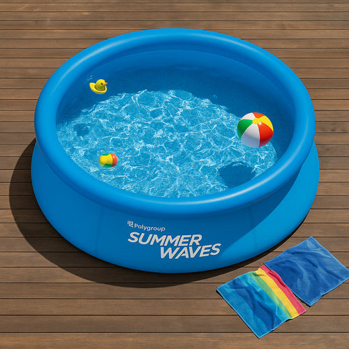 Skanto | WaterJoy Oppblåsbar Basseng – Ø244 cm Basseng med Kant og Filterpumpe (2,074 Liter)
