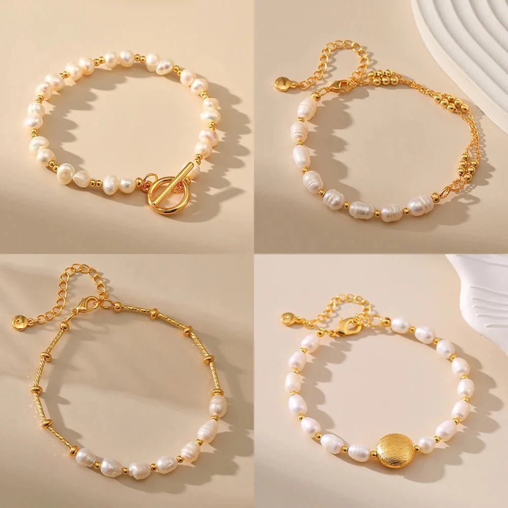 Skanto | Boho Gullakkent Perle Armbånd