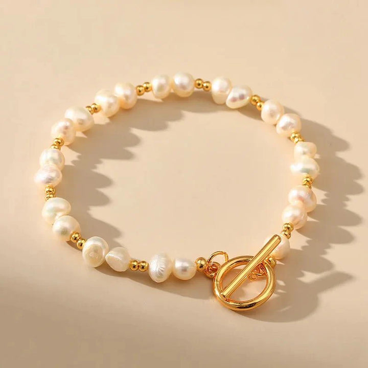 Skanto | Boho Gullakkent Perle Armbånd