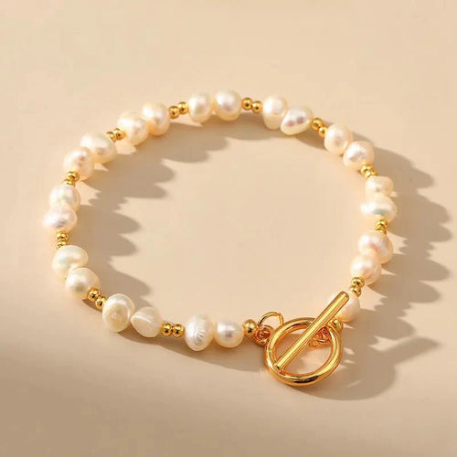 Skanto | Boho Gullakkent Perle Armbånd