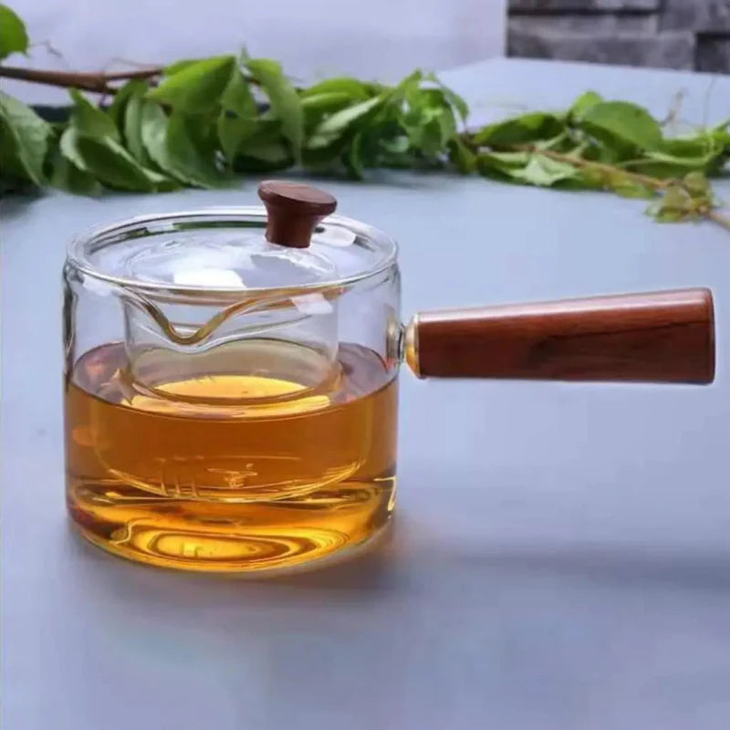 Borosilicate Glass Teapot Kettle Wooden Handle Heat Resistant Tea Maker | Skanto