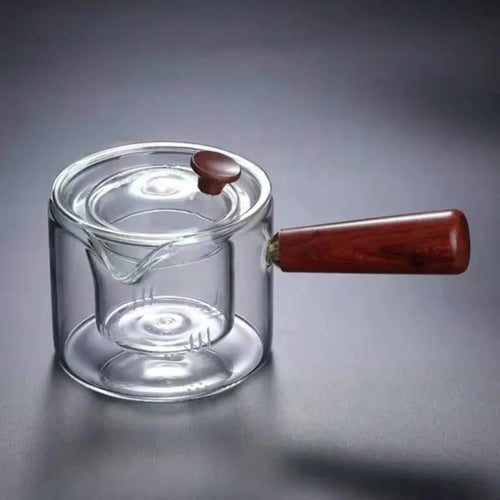Borosilicate Glass Teapot Kettle Wooden Handle Heat Resistant Tea Maker | Skanto