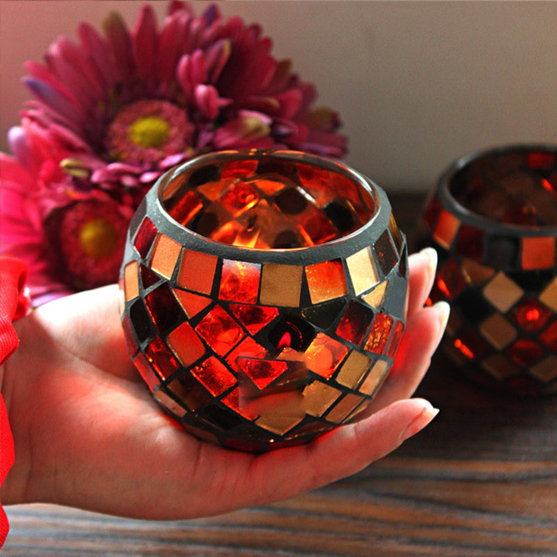Europeisk Retro Glass Mosaick Te-lysestake