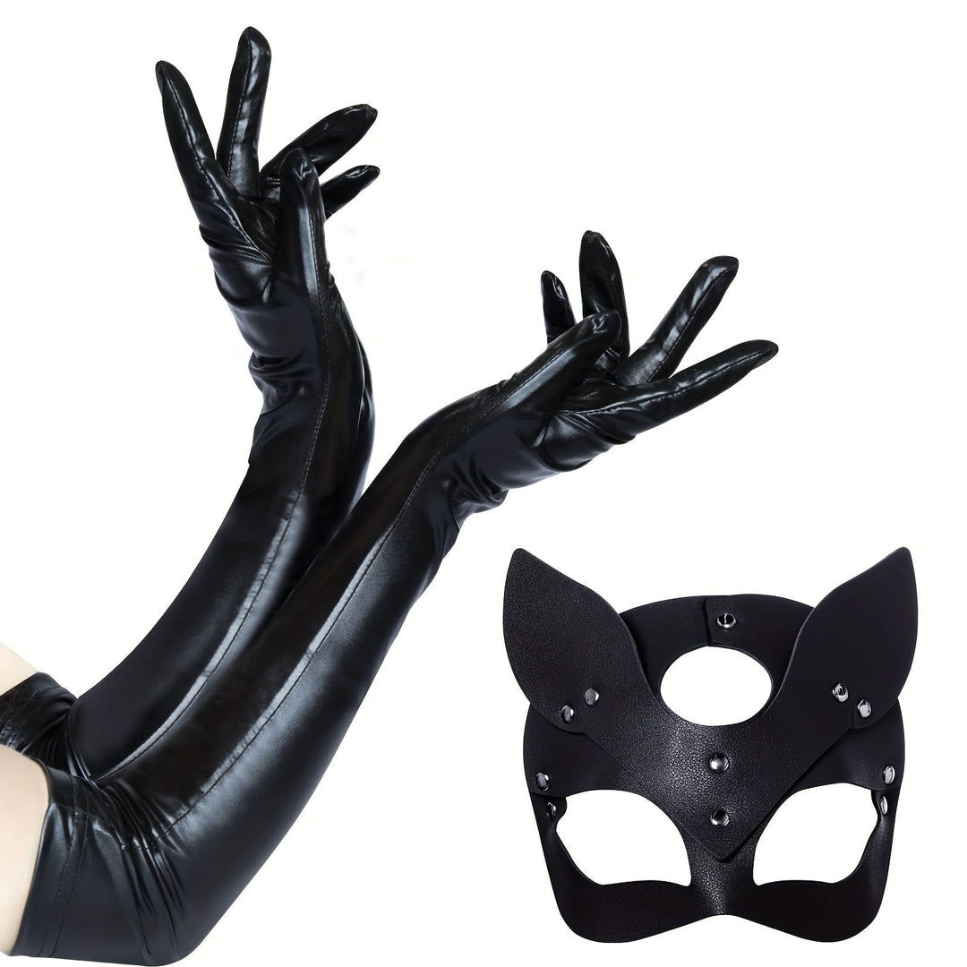 Halloween-Kostümaccessoires for Damen aus Kunstleder | Katzenmasken-Handschuhe