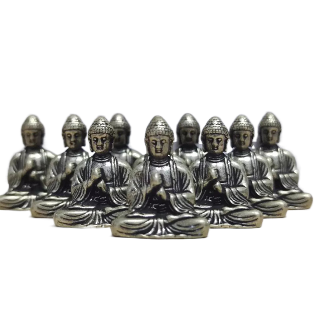Skanto | 10 deler mini messing sittende Buddha statue figur for reise buddhisme tilbedelse hjem kontor skrivebord dekorasjon