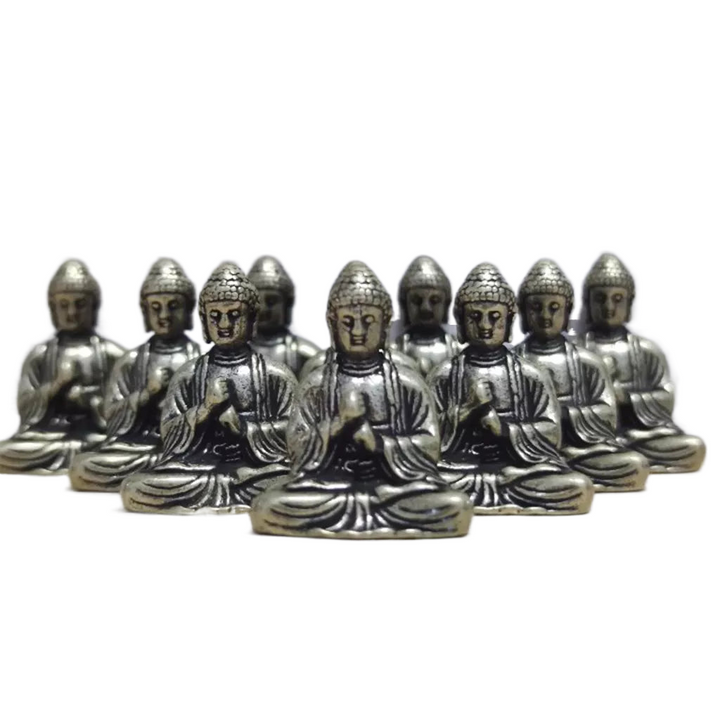 Skanto | 10 deler mini messing sittende Buddha statue figur for reise buddhisme tilbedelse hjem kontor skrivebord dekorasjon