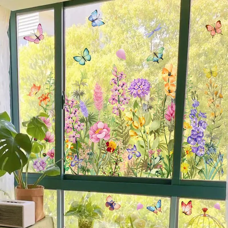 Skanto | 💐 Fargerik blomstergave vindusdekor 🖼️ (Fjernbar uten rester)
