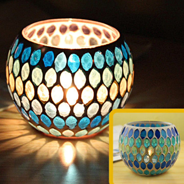 Europeisk Retro Glass Mosaick Te-lysestake
