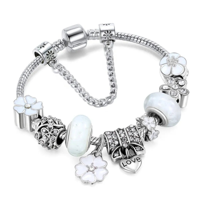 CharmBracelet 925 - Elegant sølv armbånd med blomster Skanto