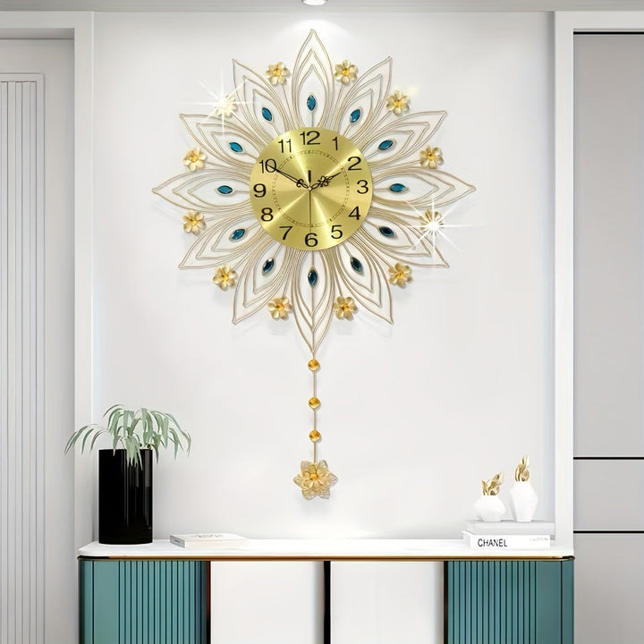 Elegant Floral Wall Clock with Luxurious Gold Accents | Skanto