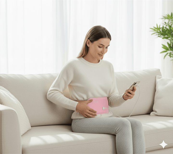 Skanto | CALMCORE – Elektrisk Abdominal Varmepute med Varme & Vibrasjon