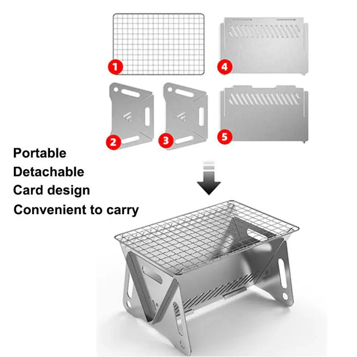Camping Grill Barbecue Bærbar Sammenleggbar Rustfritt Picnic BBQ Stativ | Skanto