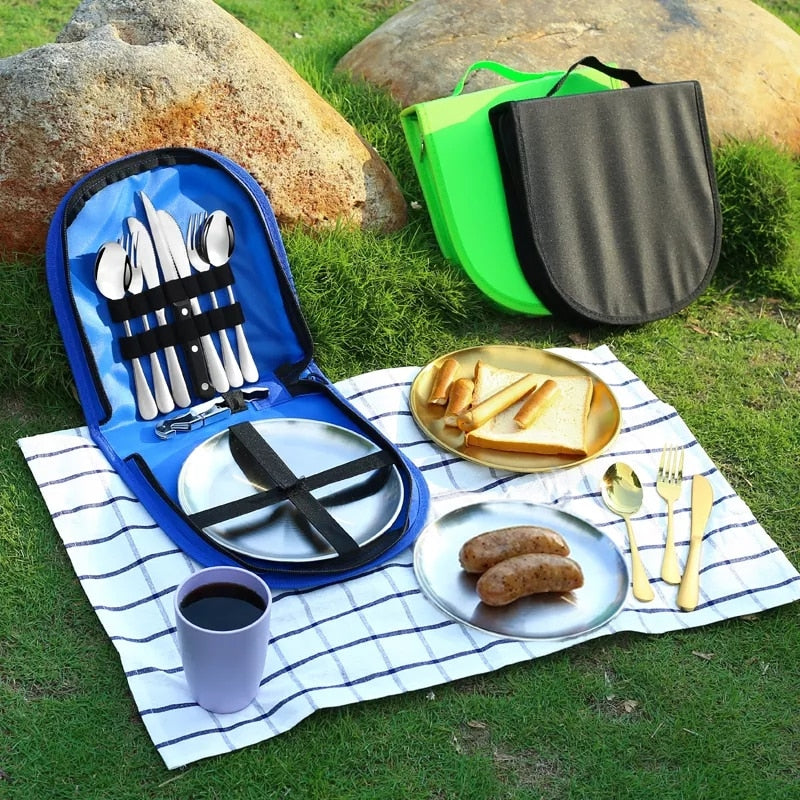 Camping Service Sett Rustfritt Stål Piknik Bestikk Sett | Skanto