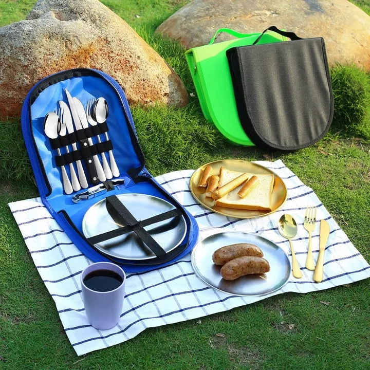 Camping Service Sett Rustfritt Stål Piknik Bestikk Sett | Skanto