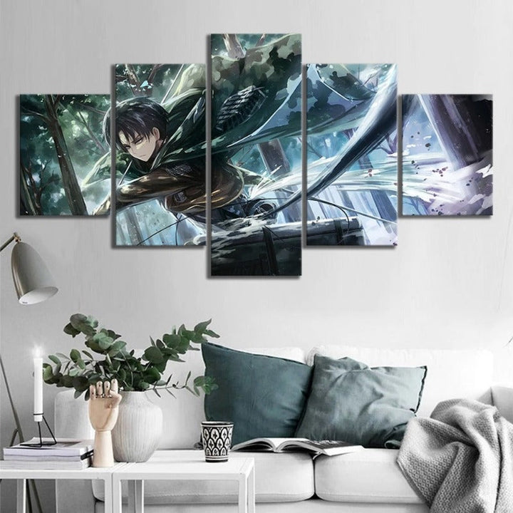 5 Panel "Levi-Ackerman Angrep på Titan Anime"- Trykk Maleri Veggkunst Plakat | Skanto