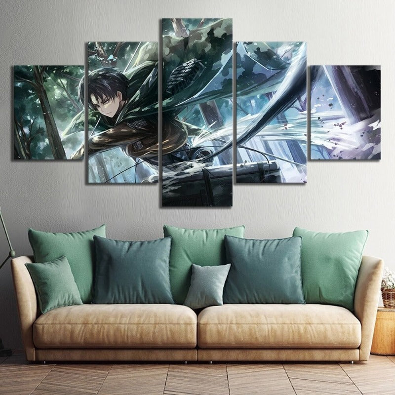 5 Panel "Levi-Ackerman Angrep på Titan Anime"- Trykk Maleri Veggkunst Plakat | Skanto
