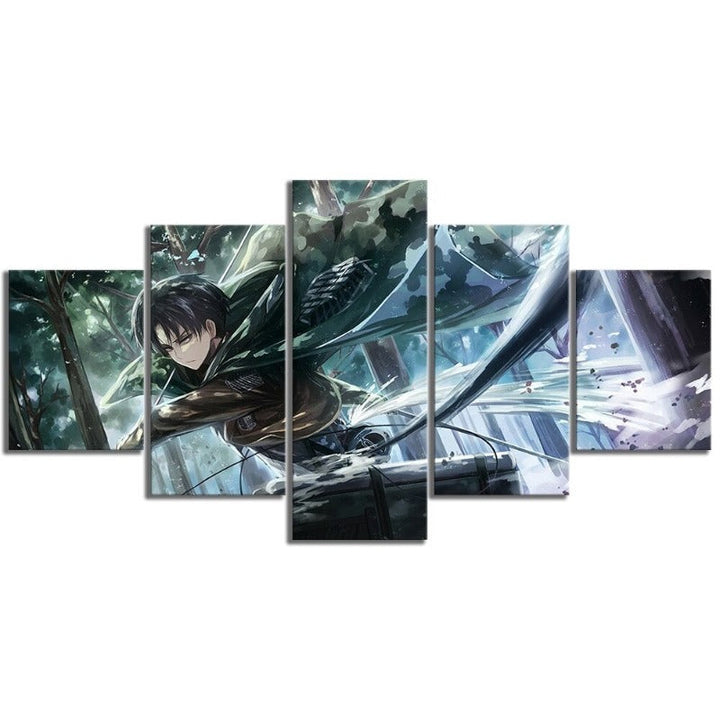5 Panel "Levi-Ackerman Angrep på Titan Anime"- Trykk Maleri Veggkunst Plakat | Skanto