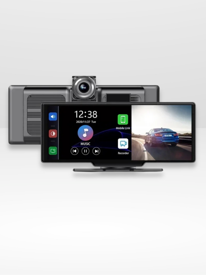 Skanto | Trådløs CarPlay-skjerm med innebygd 4K dashcam og valgfri bakkamera – 10,26" IPS-skjerm
