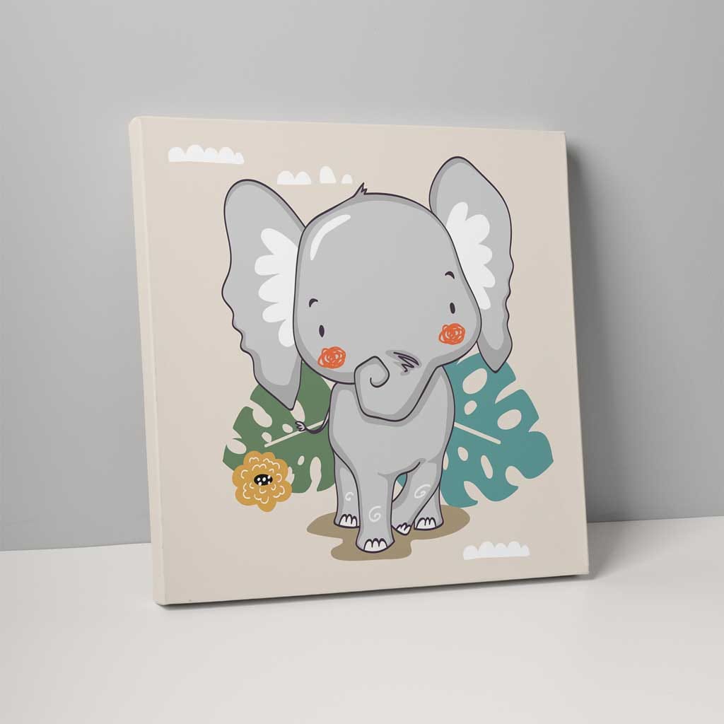 Boho Safari Jungelelefant Beige og Grå på Lerret