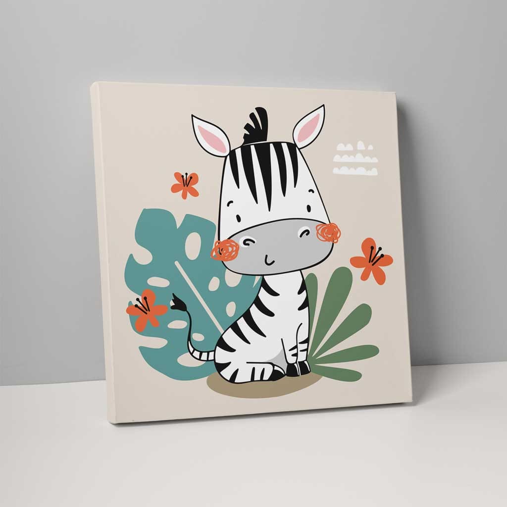 Boho Safari Jungel Sebra Beige, Svart og Hvitt på Lerret
