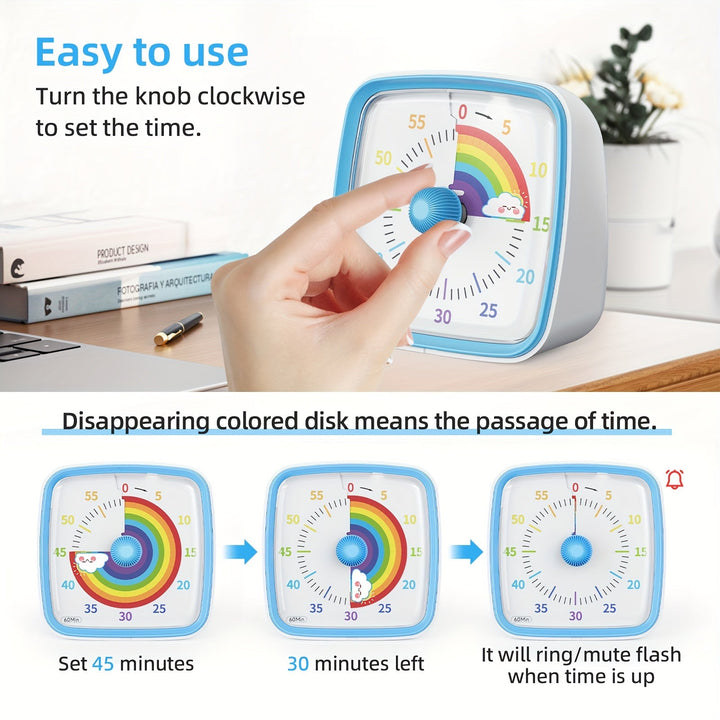 Skanto | Regnbue Tidshåndtering Timer – Visuell 60-Minutters Nedtellingstimer for Studier, Arbeid og Hjem