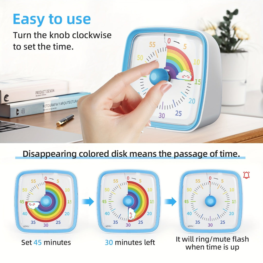 Rainbow Time Management Timer – Visuell 60-minutters nedtellingsur for studie, arbeid og hjem | Skanto