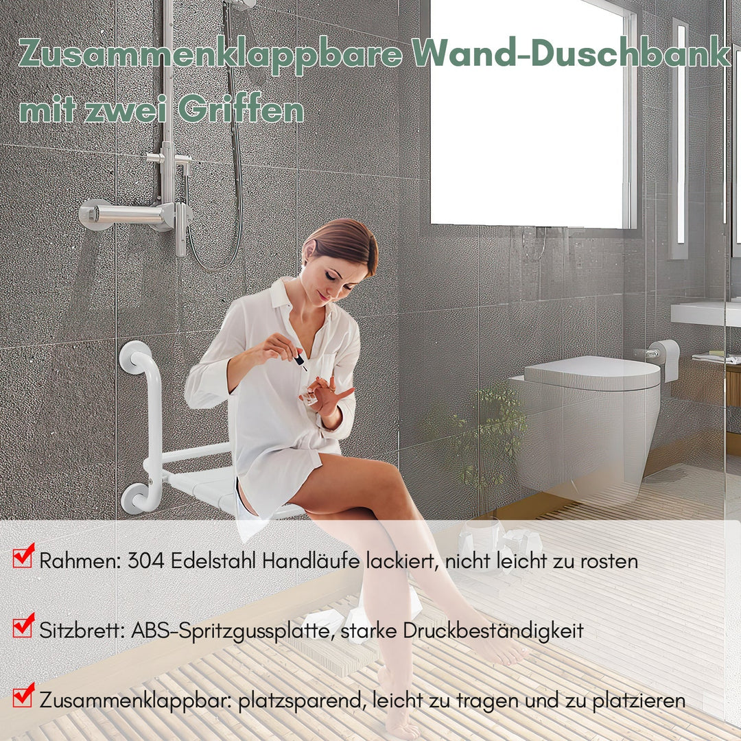 Foldbar dusjsete med armlener veggmontert | Skanto
