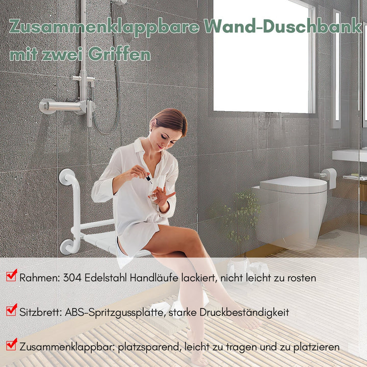 Foldbar dusjsete med armlener veggmontert | Skanto