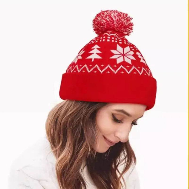 Skanto | Jacquard Jule Fluffy Ball Cap Termisk Hodecover Strikket Lue