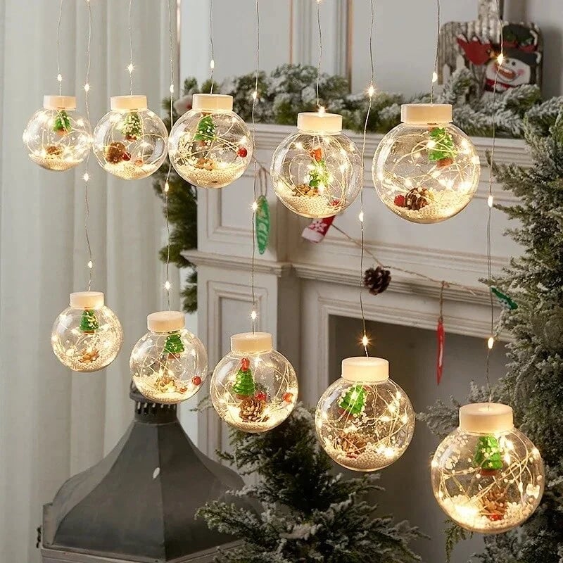 Skanto | LED Julekule Lyslenke – Ønskeball Dekorasjoner med Nisse & Snømann