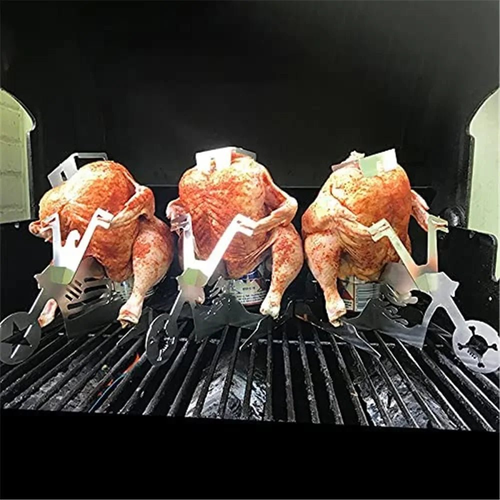 Skanto | Kyllinggrillstativ – Rustfritt stål BBQ stativ med bærekanneholder