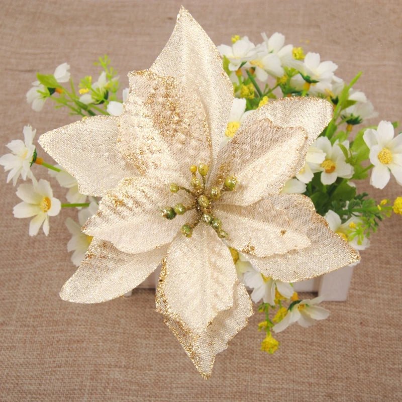 Skanto | Jul Kunstige Poinsettia Blomst Hoder Tre Pendler – Vakkert Lagde Kunstige Poinsettia Blomst Dekorasjoner for en Fantastisk Julehjem Forvandling