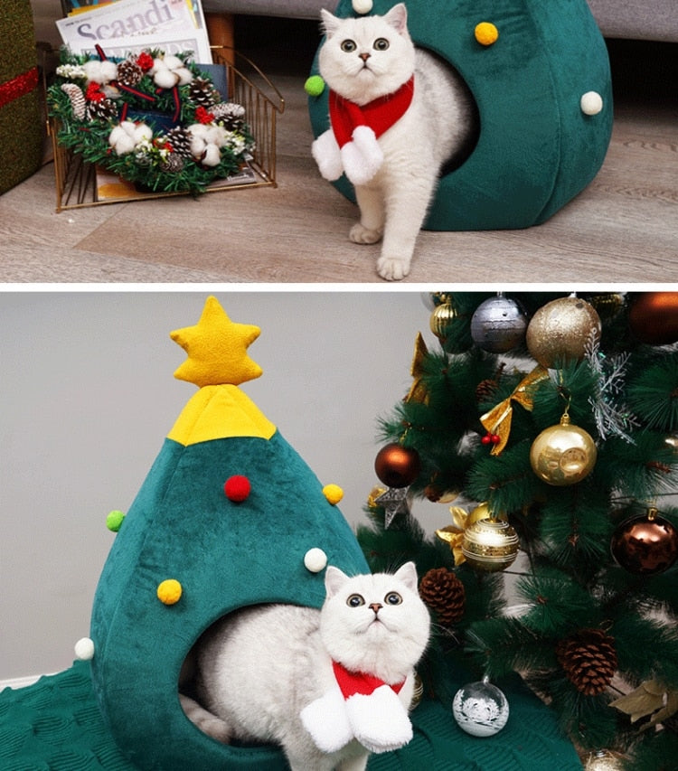 Christmas Tree Cat Bed - FestivePurr Skanto